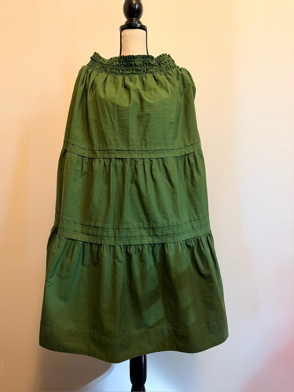 Women's Olive Green Tiered Midi Skirt